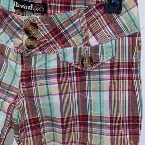 Rewind Womens Multicolor Plaid Button Low Rise Bermuda Shorts Size 0 - Picture 4 of 6